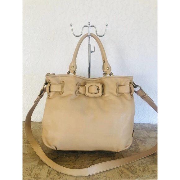 Etienne Aigner Bags Etienne Aigner Cream Belted Classic Leather Shoulder Bag Tote Crossbody